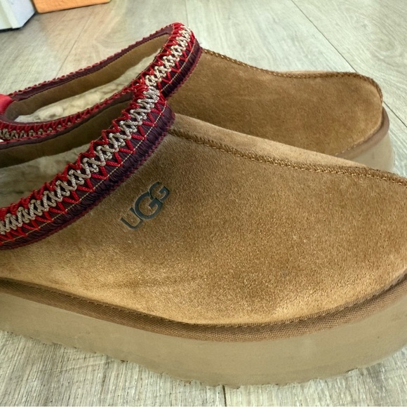 UGG Women's Brown Suede Mules with Red Trim - Picture 2 of 4